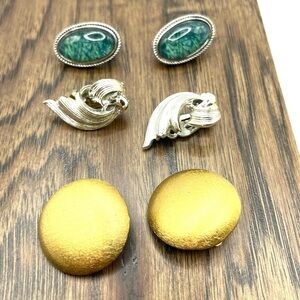 Earrings clip on 3 Pair Napier, Lisner, Marvella Designer gold & silver tone